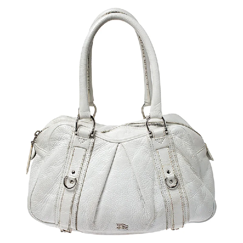 Burberry White Leather Ashbury Satchel