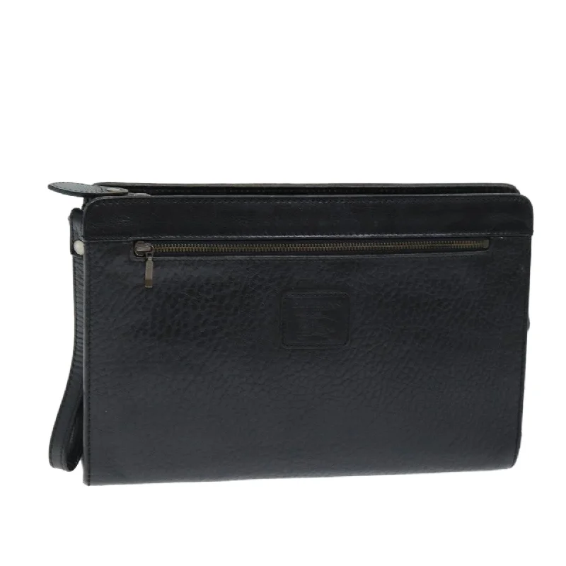 BURBERRYSs Clutch Bag Leather Black Auth bs14433