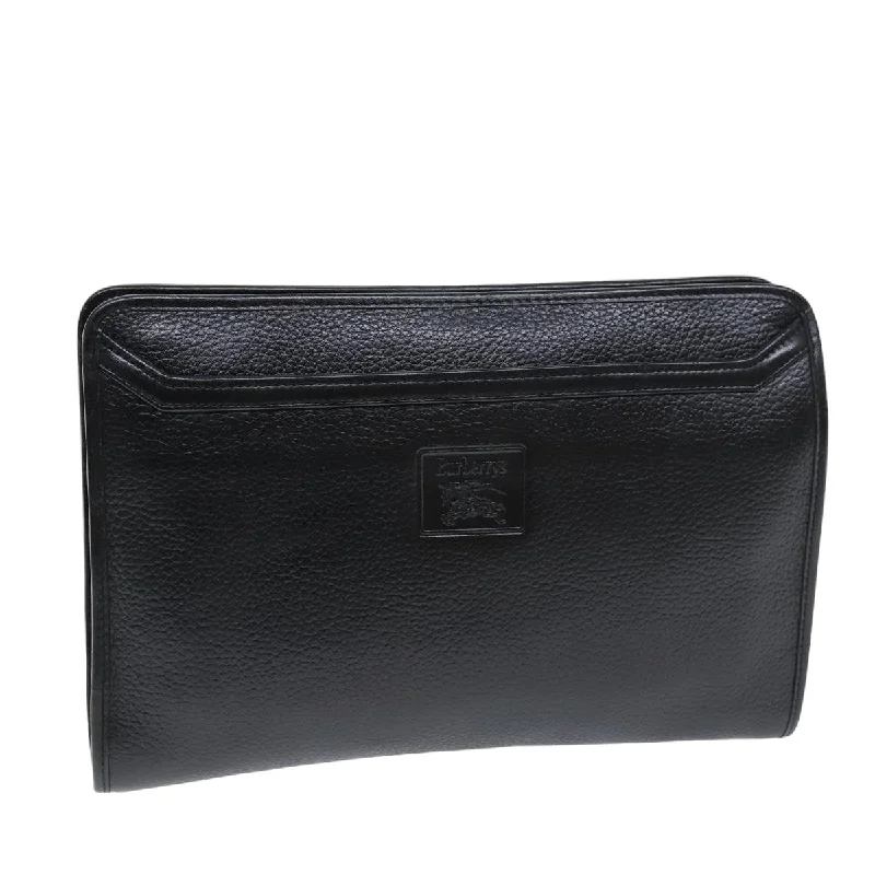 BURBERRYSs Clutch Bag Leather Black Auth bs14646