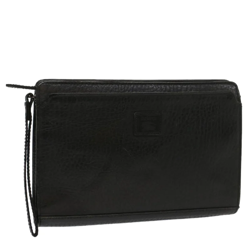 BURBERRYSs Clutch Bag Leather Black Auth bs8538