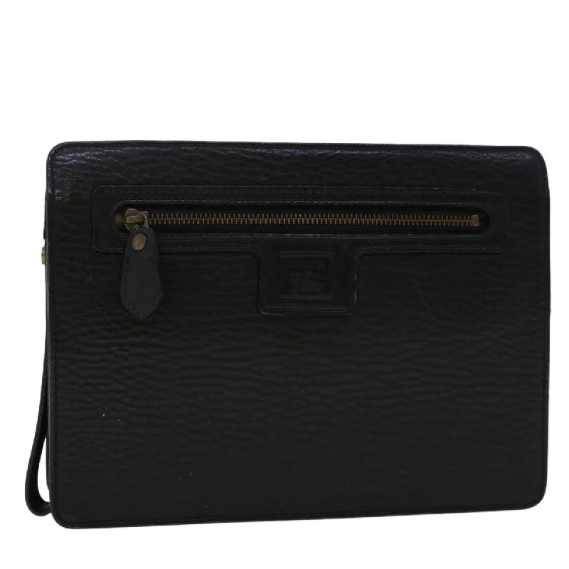 BURBERRYSs Clutch Bag Leather Black Auth ep1119