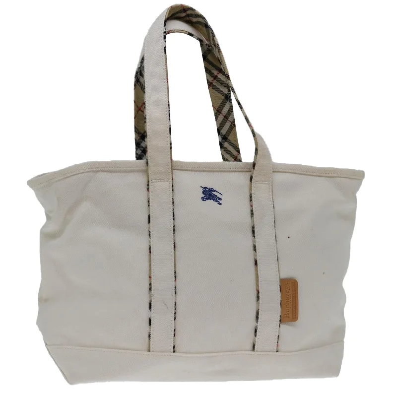 BURBERRYSs Nova Check Blue Label Tote Bag Canvas White Beige Auth bs12787