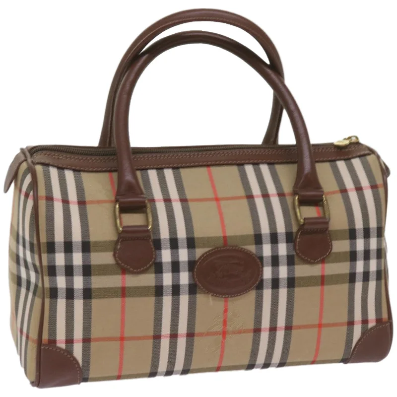 BURBERRYSs Nova Check Boston Bag Canvas Beige Auth ep3638