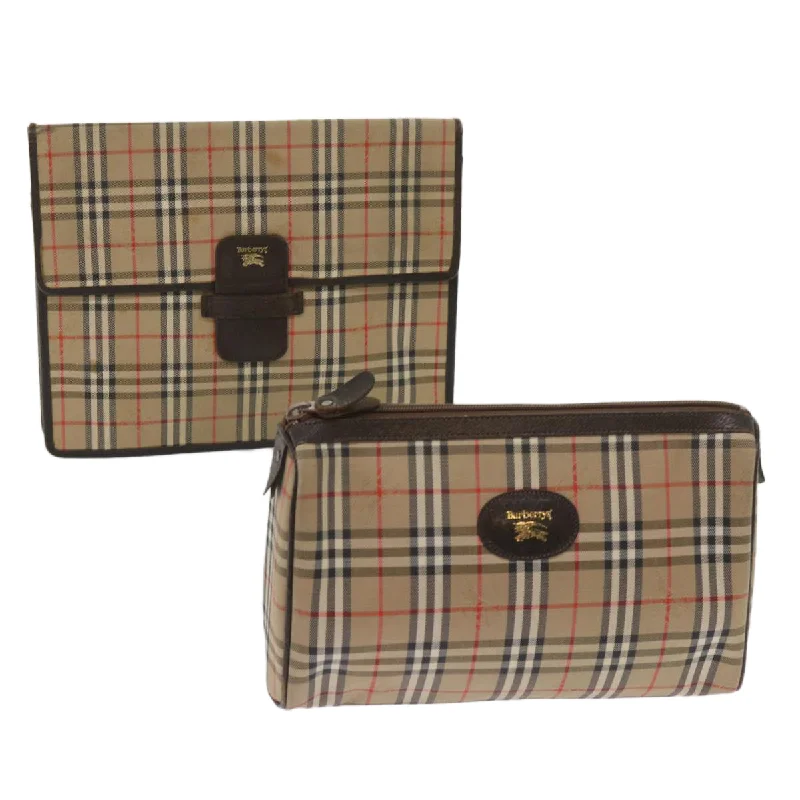 BURBERRYSs Nova Check Clutch Bag Canvas 2Set Beige Brown Auth ac2698