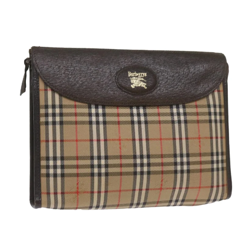 BURBERRYSs Nova Check Clutch Bag Canvas Black Beige Auth yk11236