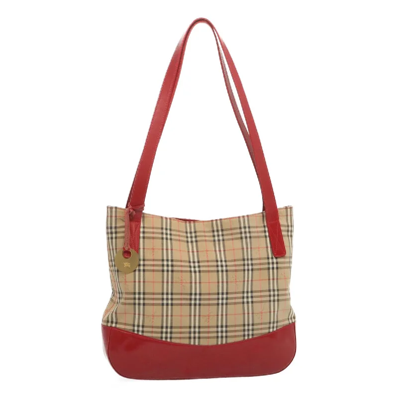 BURBERRYSs Nova Check Tote Bag Canvas Beige Red Auth 67775