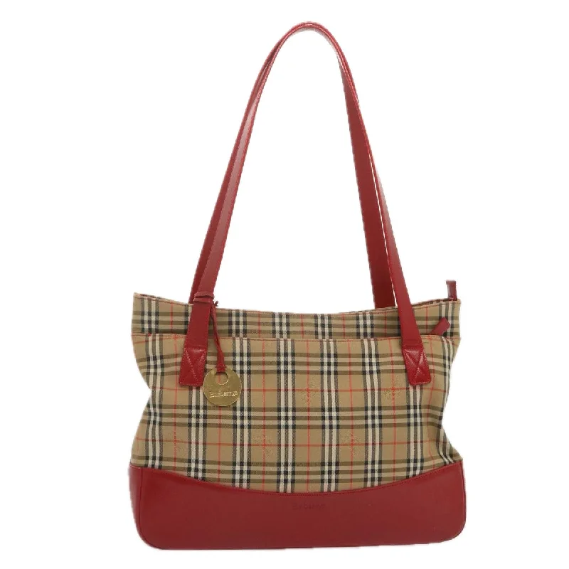 BURBERRYSs Nova Check Tote Bag Canvas Beige Red Auth 68740